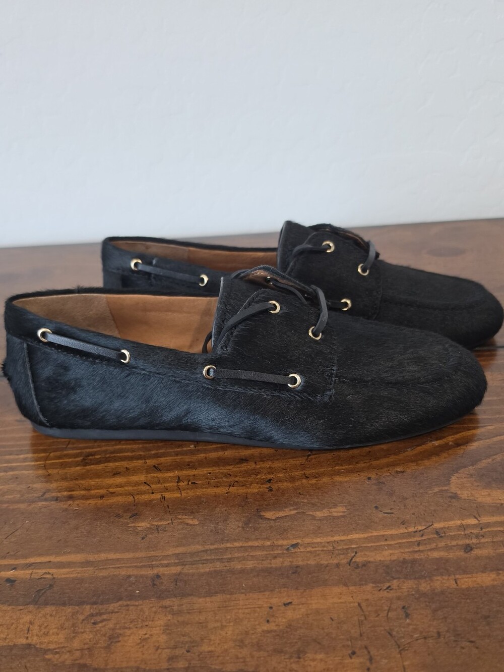 Gianni Bini Black Calf Hair Flat Loafers Boat Shoes Moccasins Women's Sz 9 NWOB